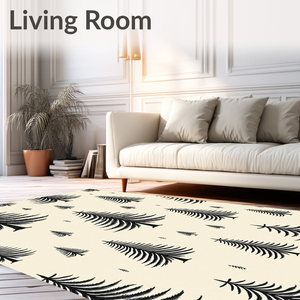 Black Evergreen Trees on Cream Rug