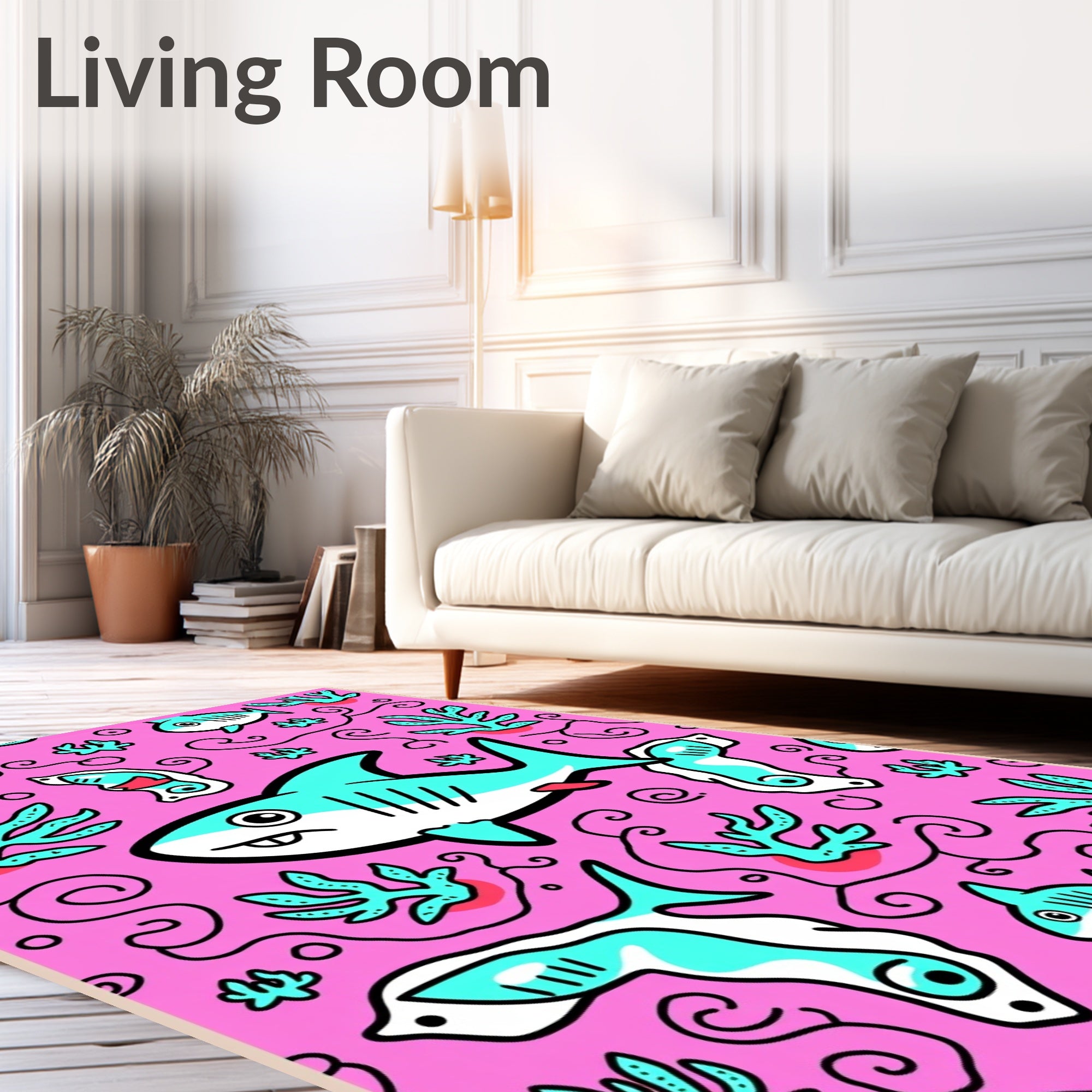 Vibrant Pink Shark Coral Doodle Rug