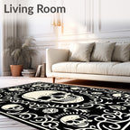 Cream Skulls Black Ornate Flourish Rug