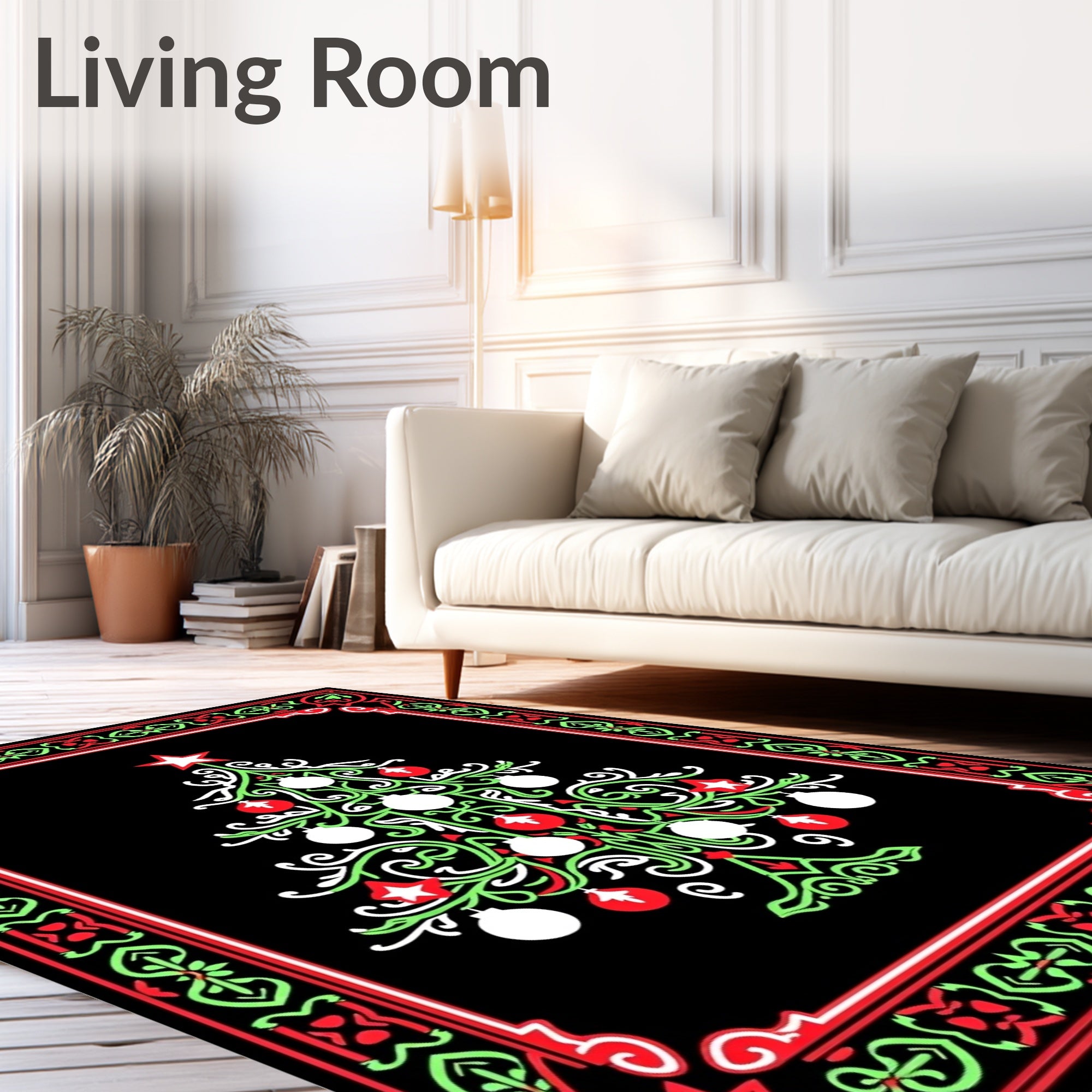 Festive Green White Red Christmas Tree Rug