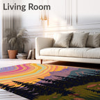 Vibrant Sunset Swirl Mountain Forest Rug