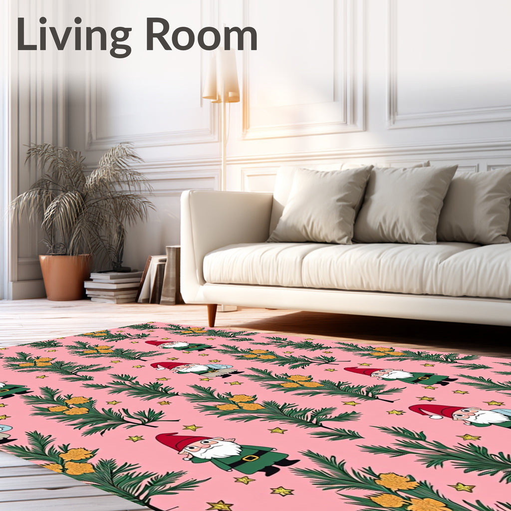 Pink Gnome And Fir Tree Garland Rug