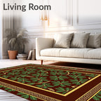 Deep Red Emerald Leaf Border Rug