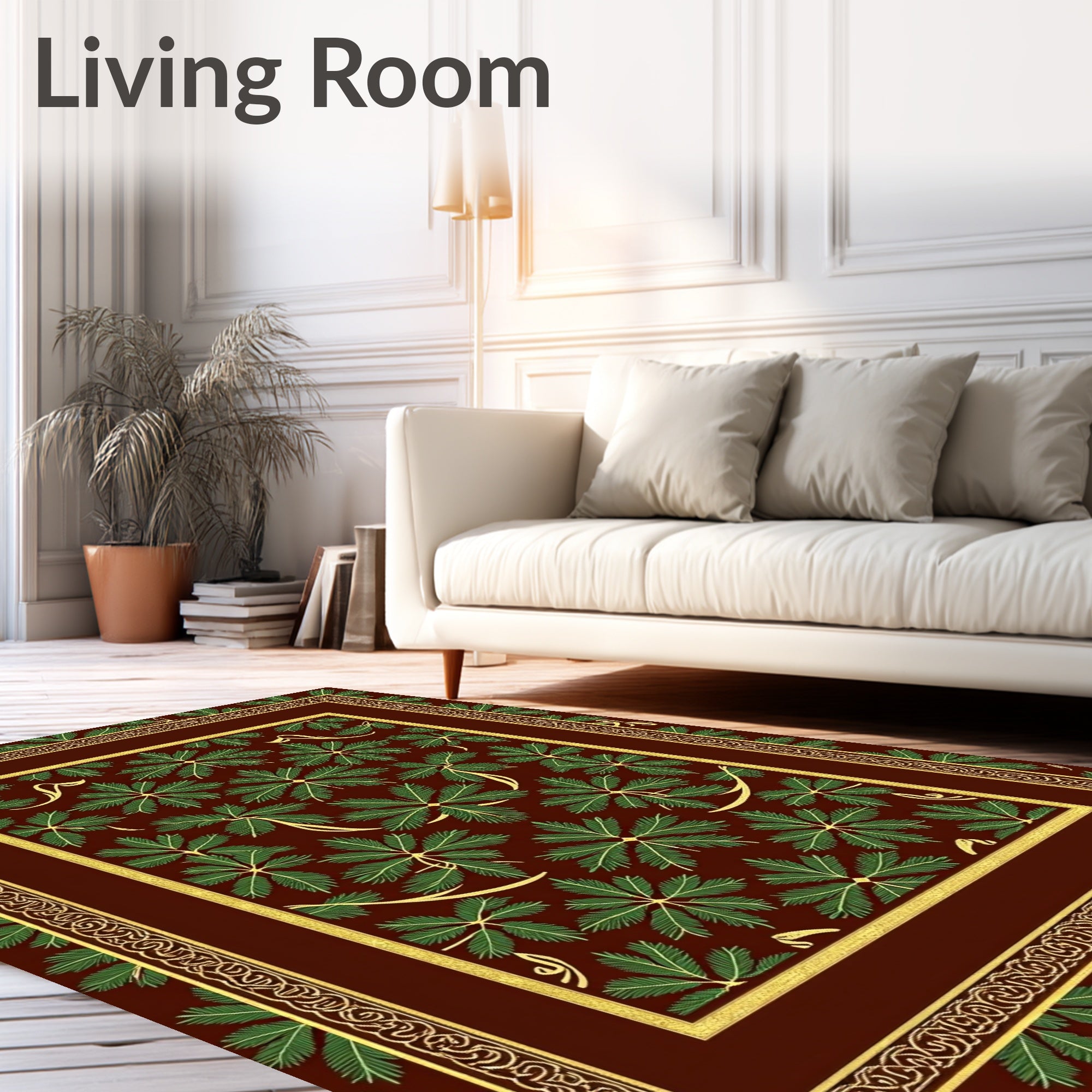 Deep Red Emerald Leaf Border Rug