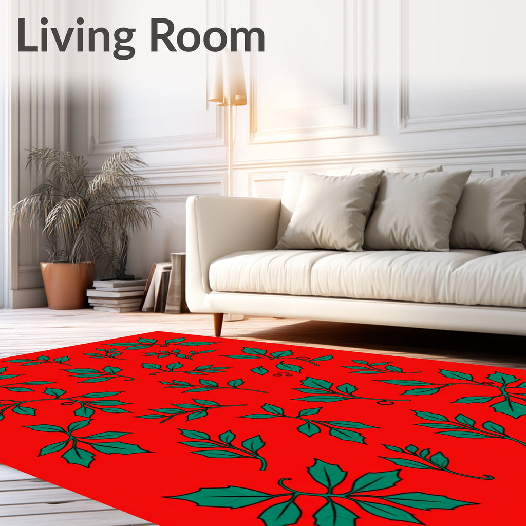 Crimson Green Leafy Branches Botanical Rug
