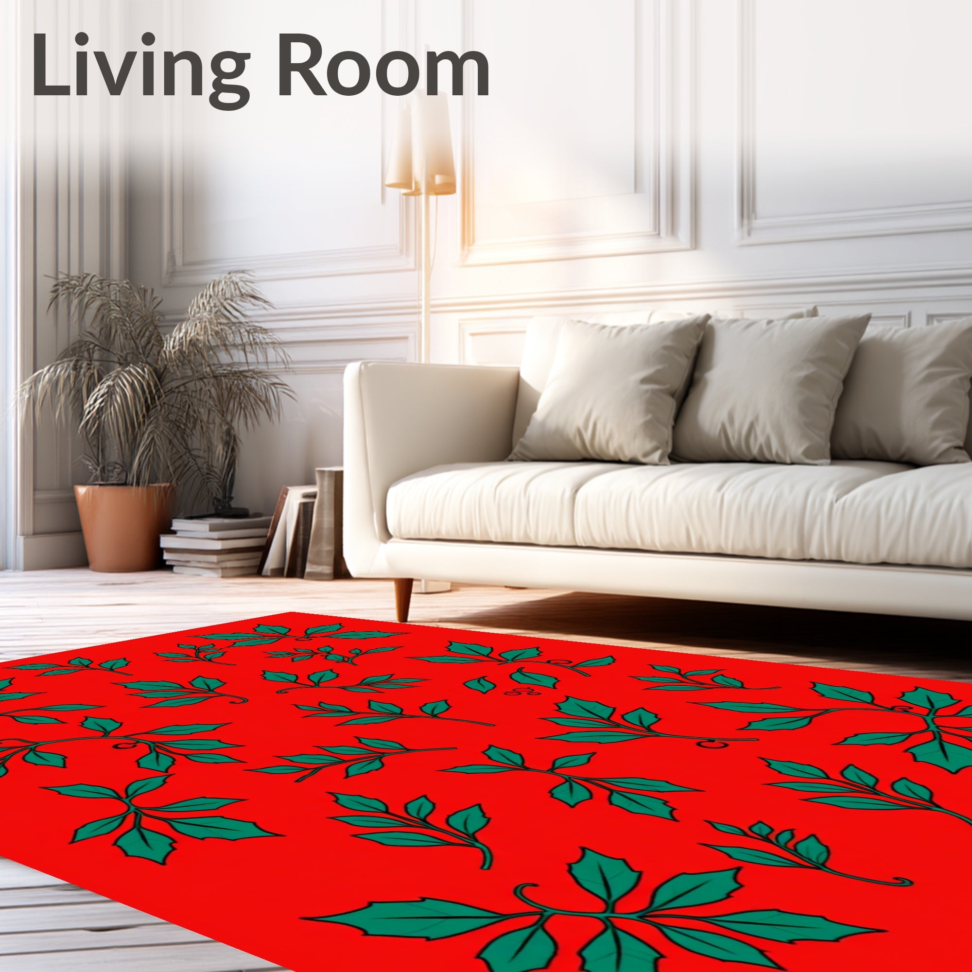 Crimson Green Leafy Branches Botanical Rug