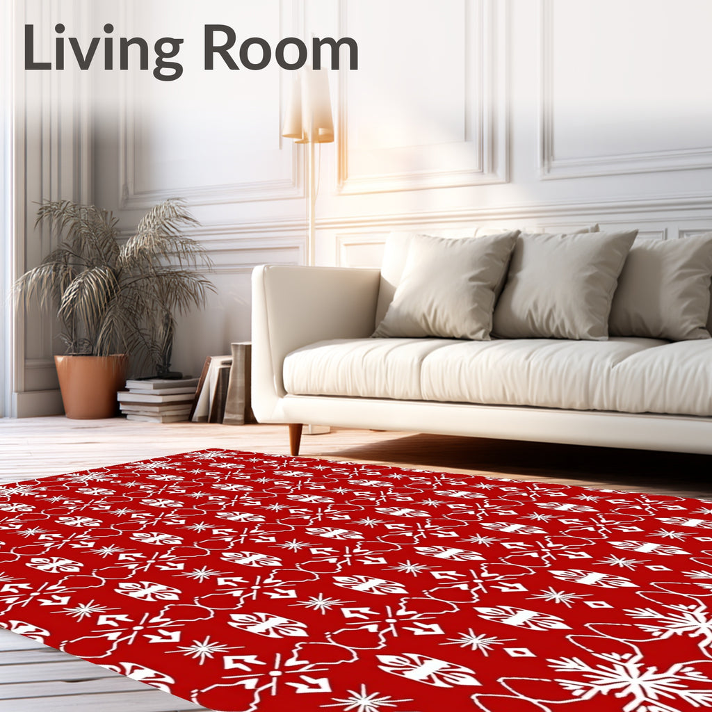 Crimson Snowflake Geometric Border Rug