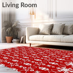 Crimson Snowflake Geometric Border Rug