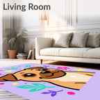 Cute Dog With Flowers Lavender Rug