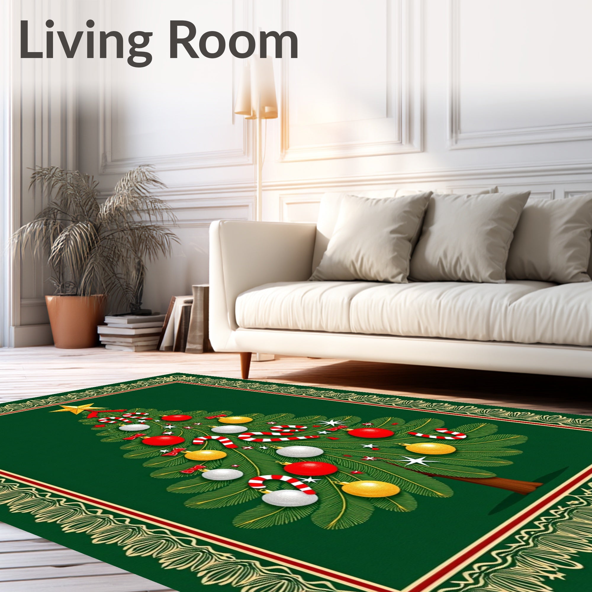 Festive Evergreen Tree Ornament Collection Rug