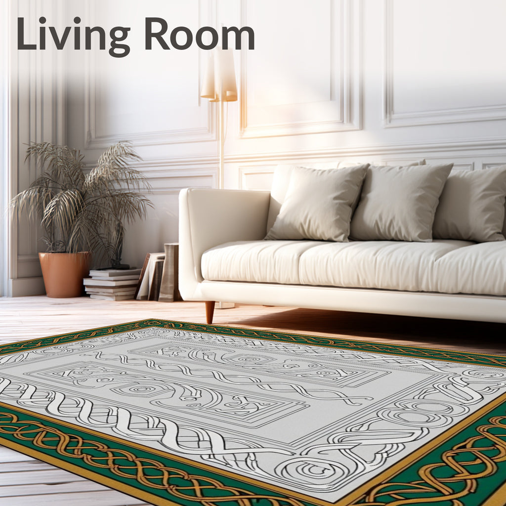 Emerald Gold Interlocking Knot Border Rug