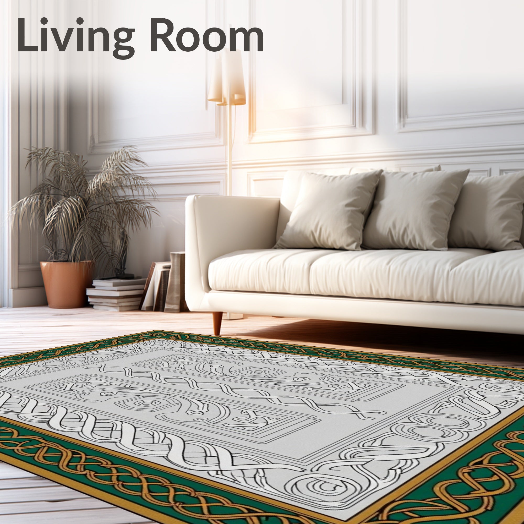 Emerald Gold Interlocking Knot Border Rug
