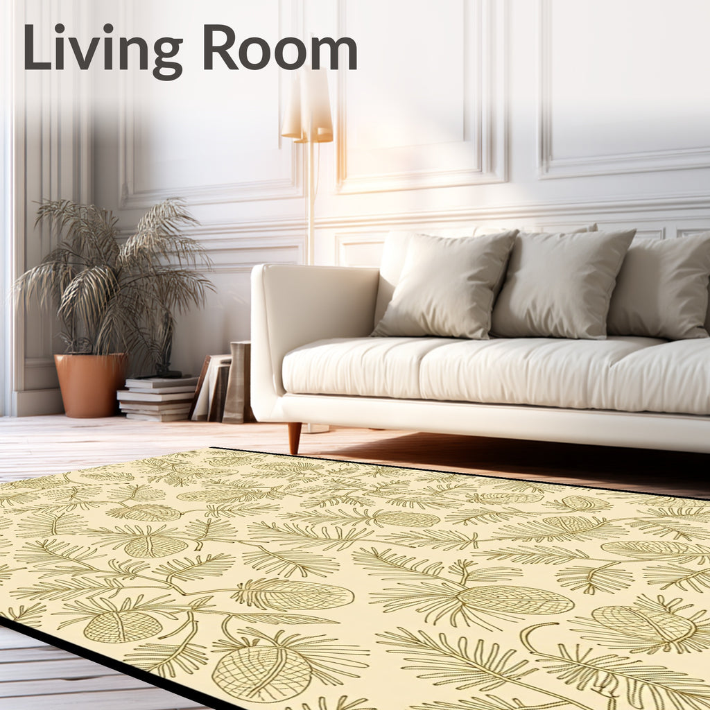 Golden Pine Needle And Cone Illustration Rug