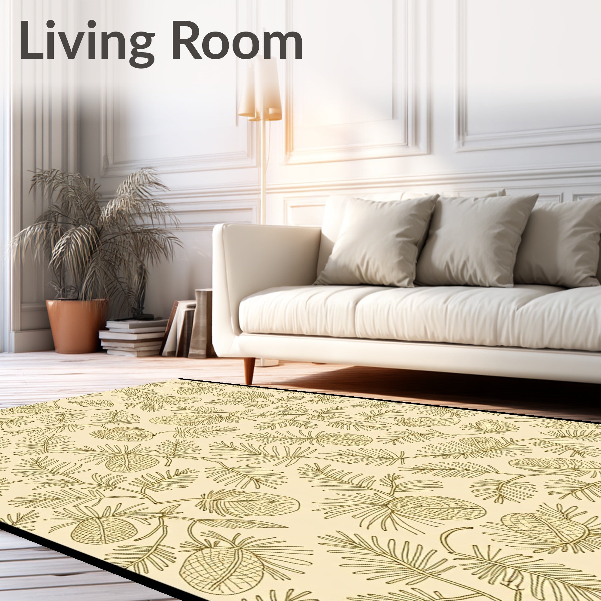 Golden Pine Needle And Cone Illustration Rug