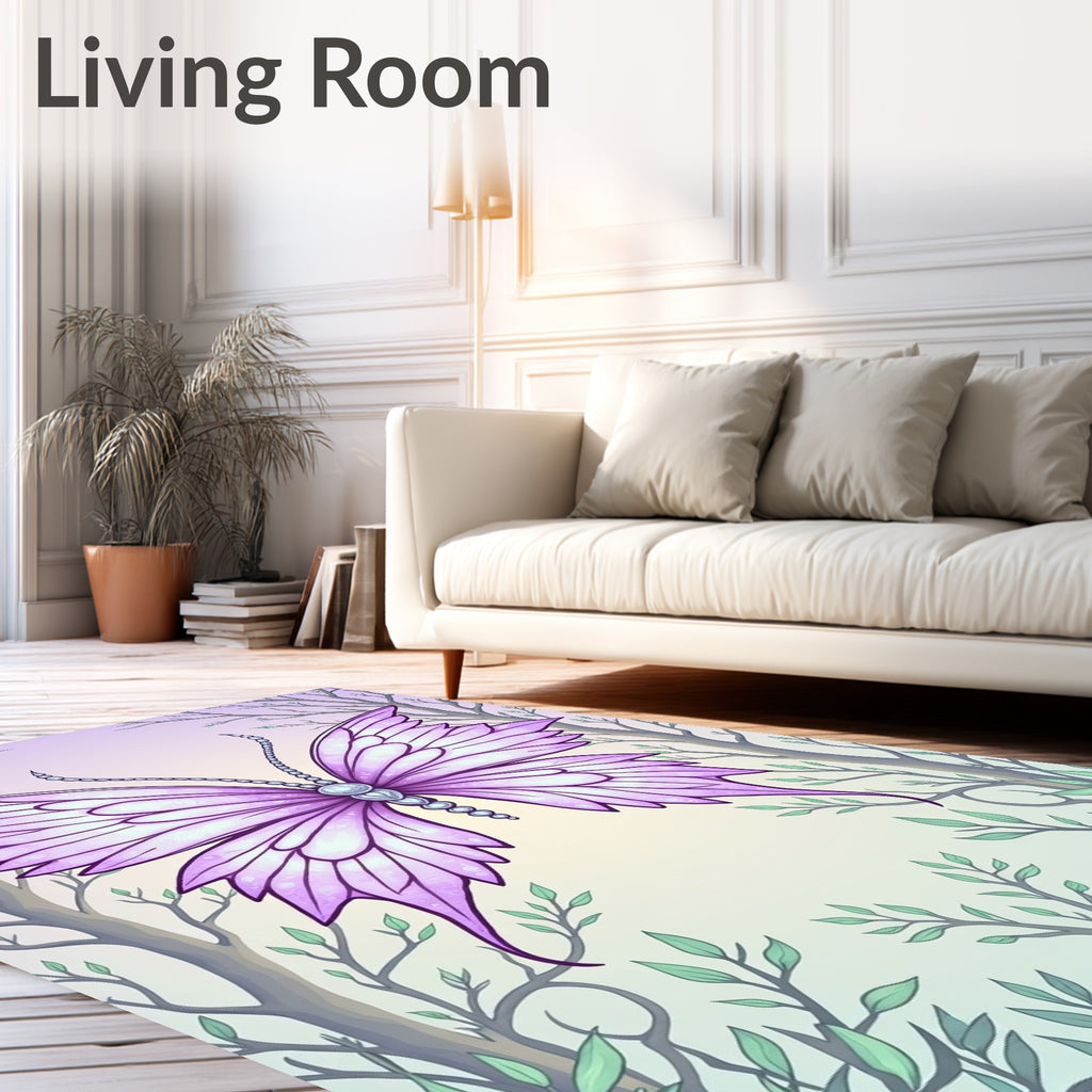 Whimsical Purple Butterfly Forest Rug