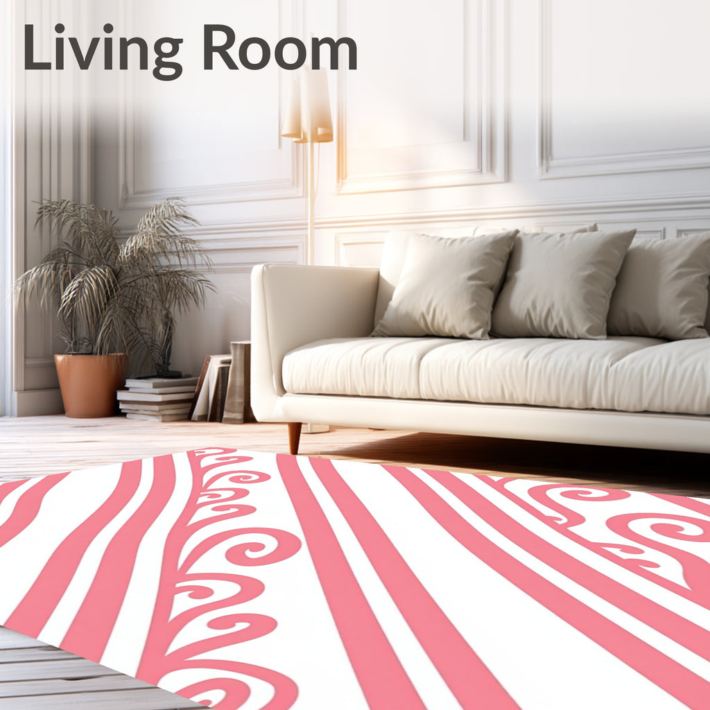 Coral Swirls Diagonal Stripe Rug
