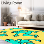 Aqua Frogs Yellow Repeating Pattern Rug