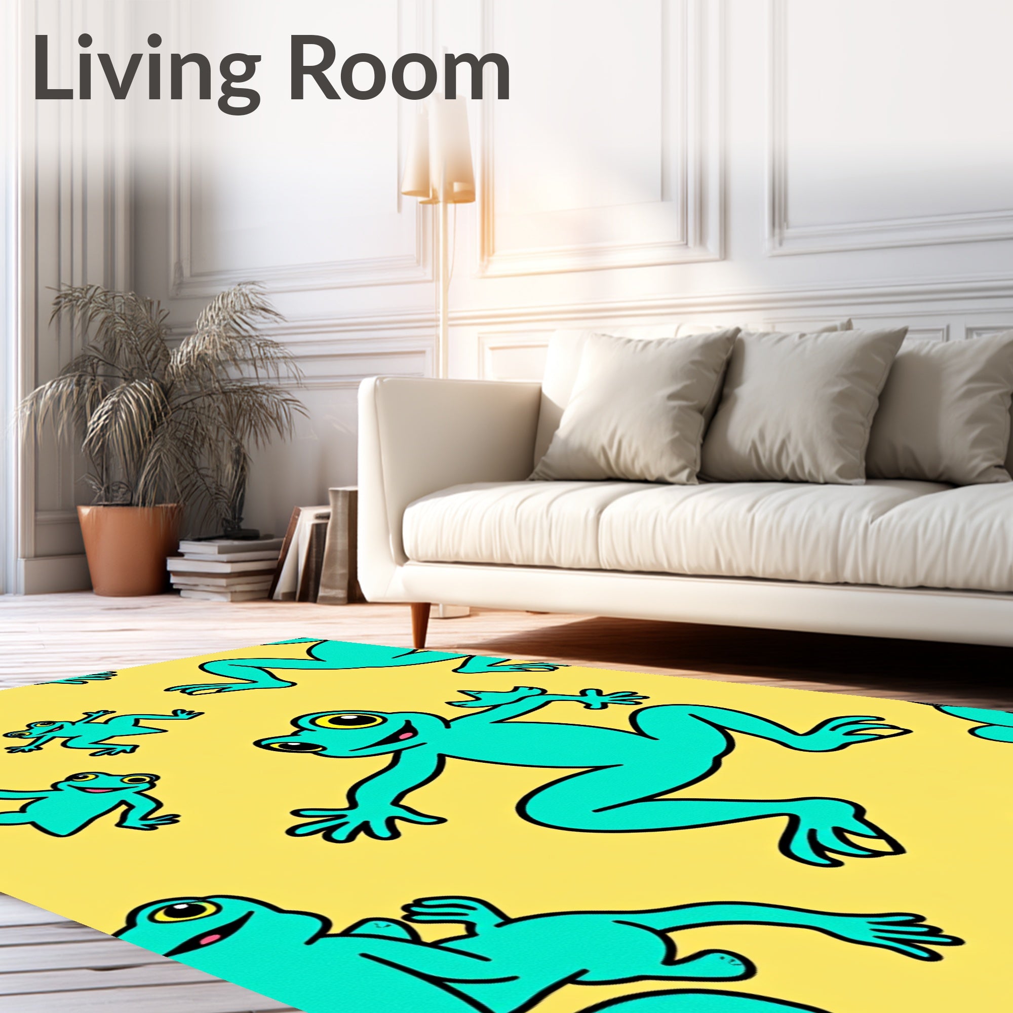 Aqua Frogs Yellow Repeating Pattern Rug