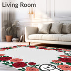 Crimson Coral Rose Puppy Garland Border Rug