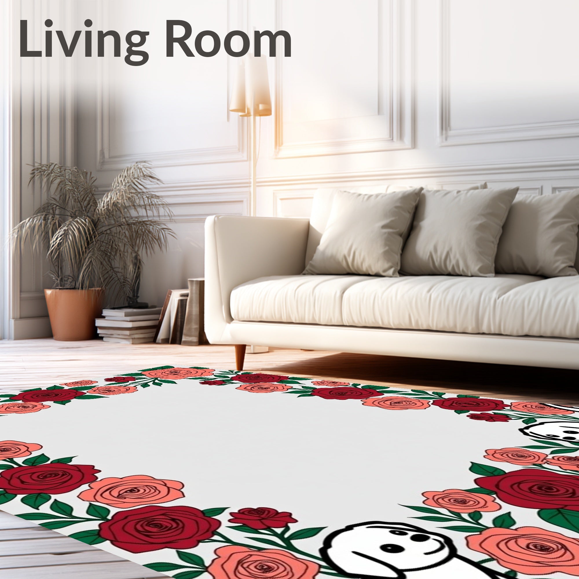 Crimson Coral Rose Puppy Garland Border Rug