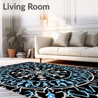 Black And White Blue Snowflake Mandala Rug