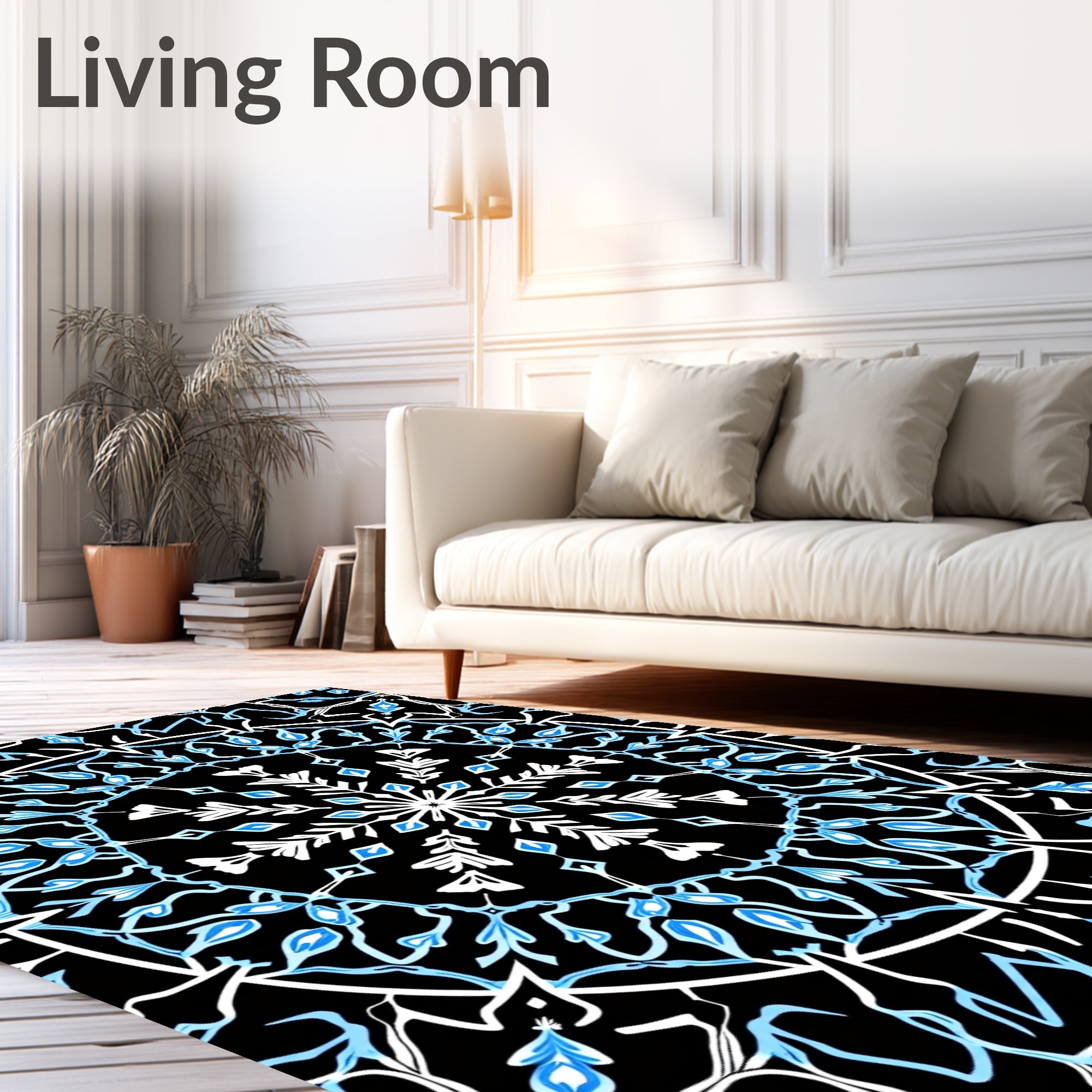 Black And White Blue Snowflake Mandala Rug