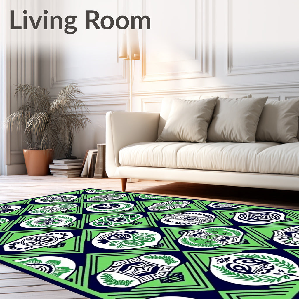 Emerald Navy Oval Emblem Medallion Rug