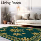 Deep Teal Golden Floral Starburst Rug
