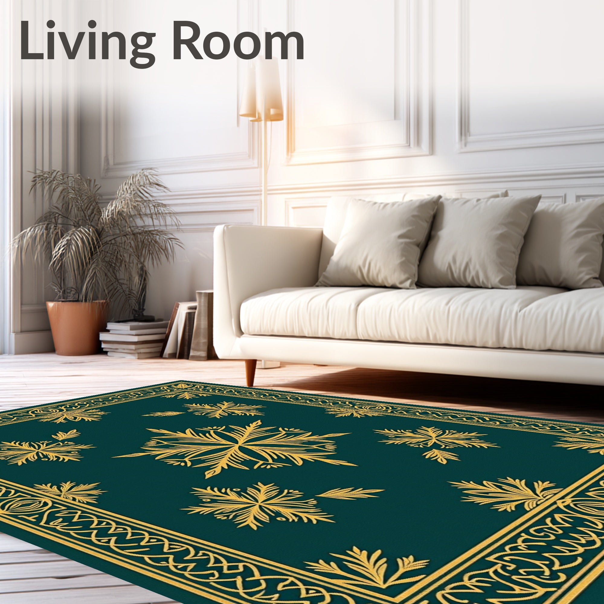 Deep Teal Golden Floral Starburst Rug
