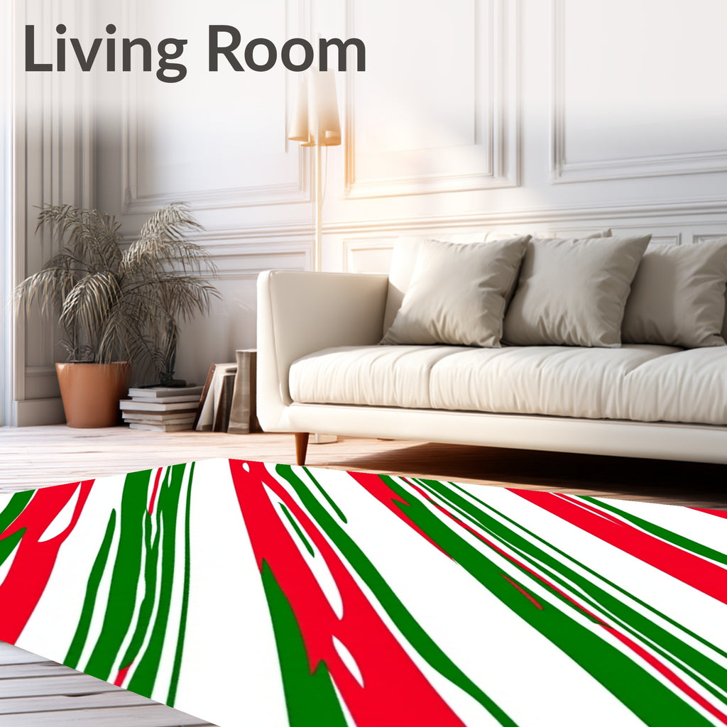 Red Green Diagonal Candy Cane Swirls Rug