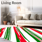 Red Green Diagonal Candy Cane Swirls Rug