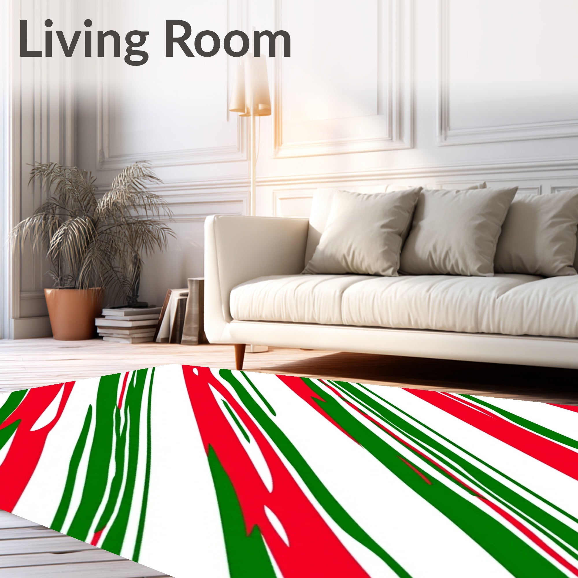Red Green Diagonal Candy Cane Swirls Rug