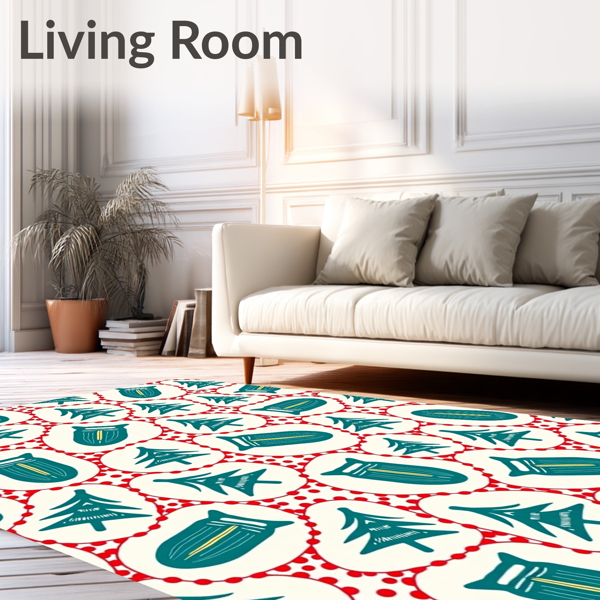 Teal Tree Red Dot Whimsical Rug