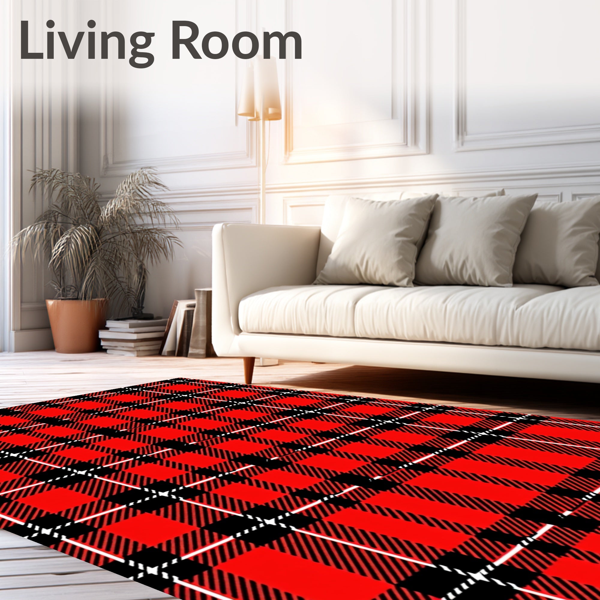 Crimson Black White Plaid Check Rug