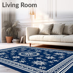 Deep Blue Winter Snowflake Medallion Rug