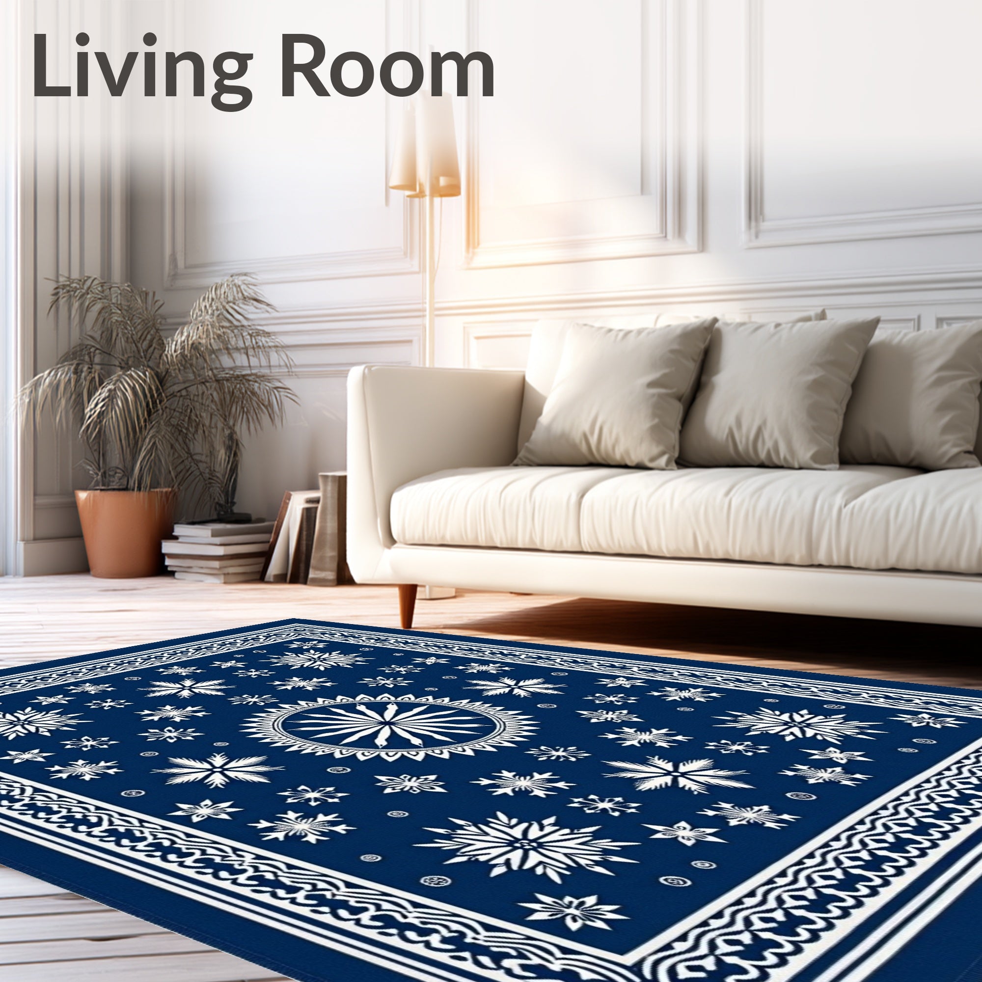 Deep Blue Winter Snowflake Medallion Rug