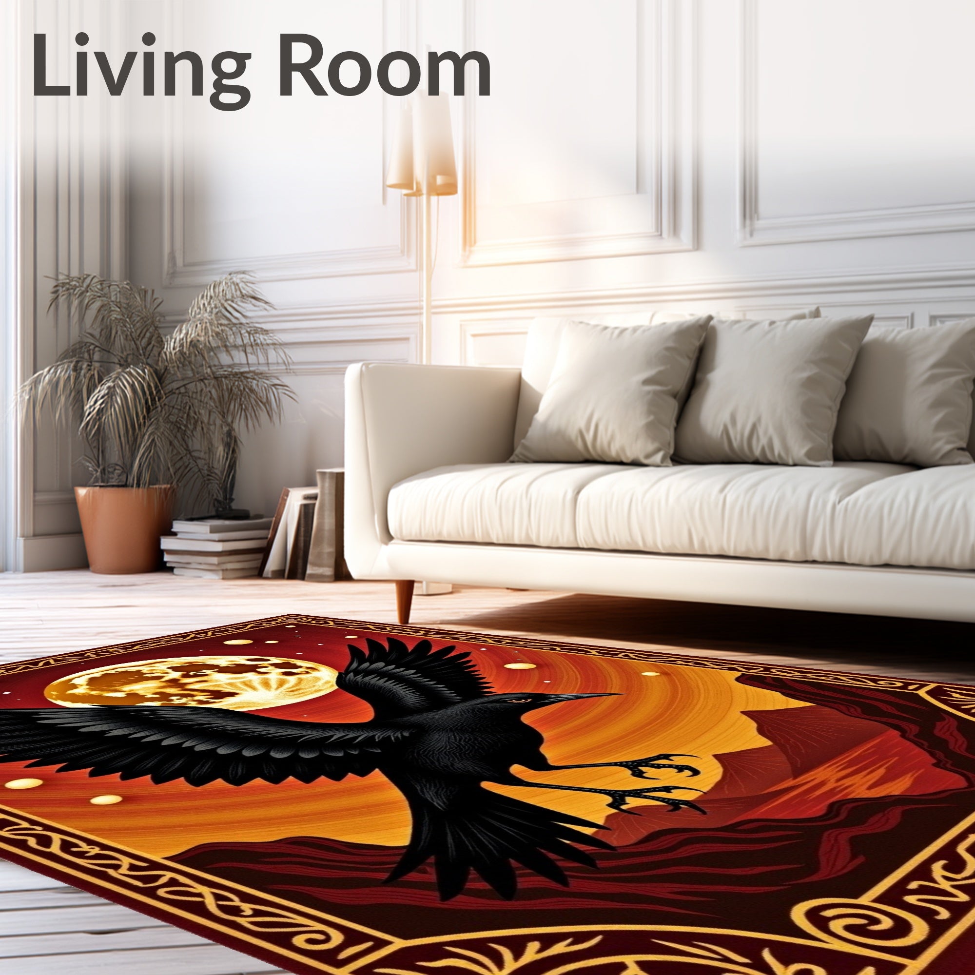 Crimson Crow Lunar Landscape Tapestry Rug
