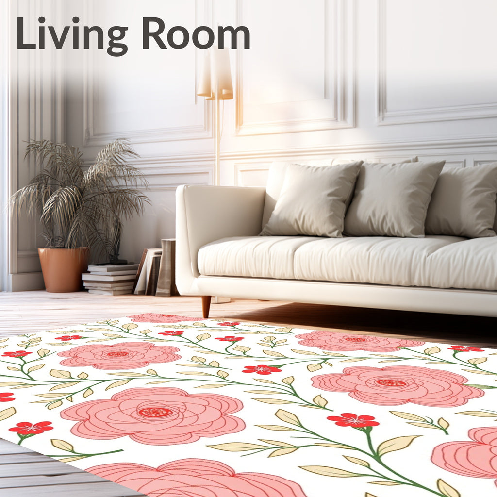 Whimsical Pink Rose Garden Swirl Rug