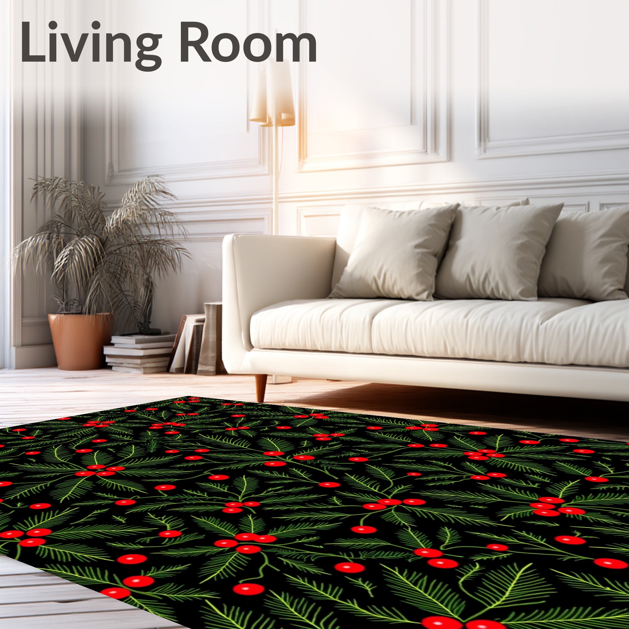 Emerald Green Holly Berry Vines Rug