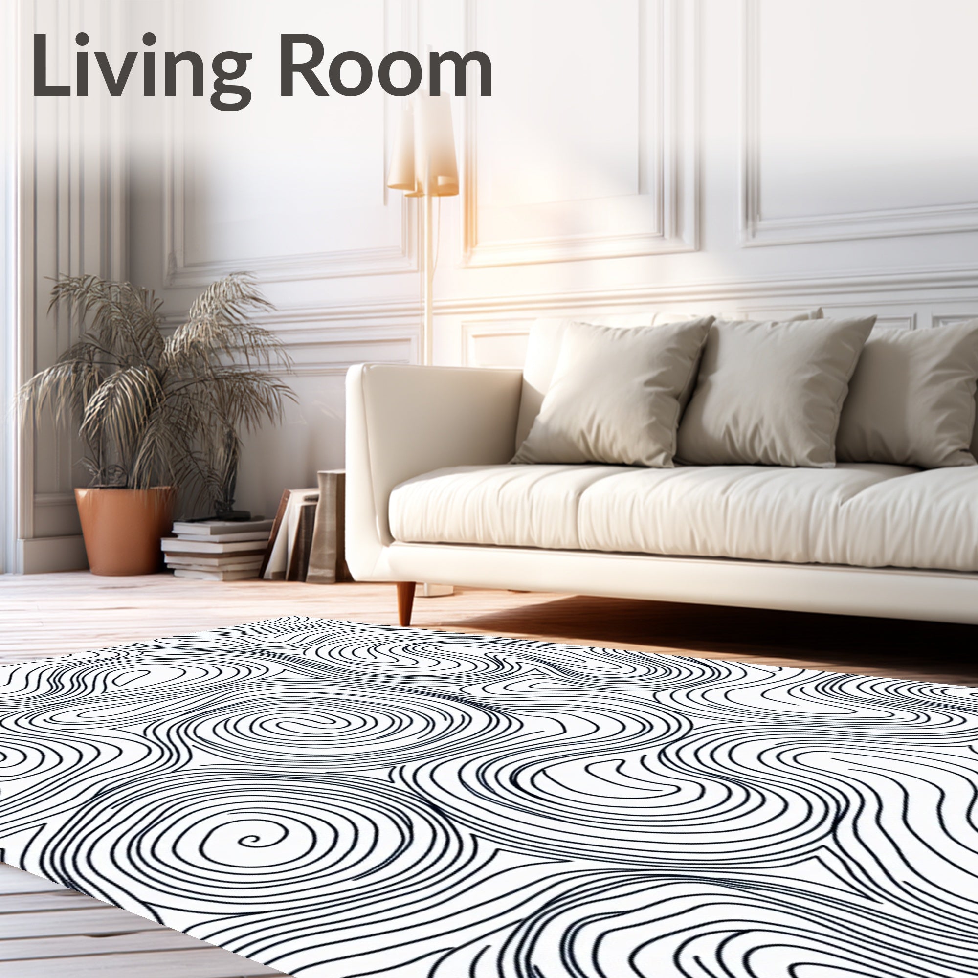 Black White Organic Contour Lines Rug