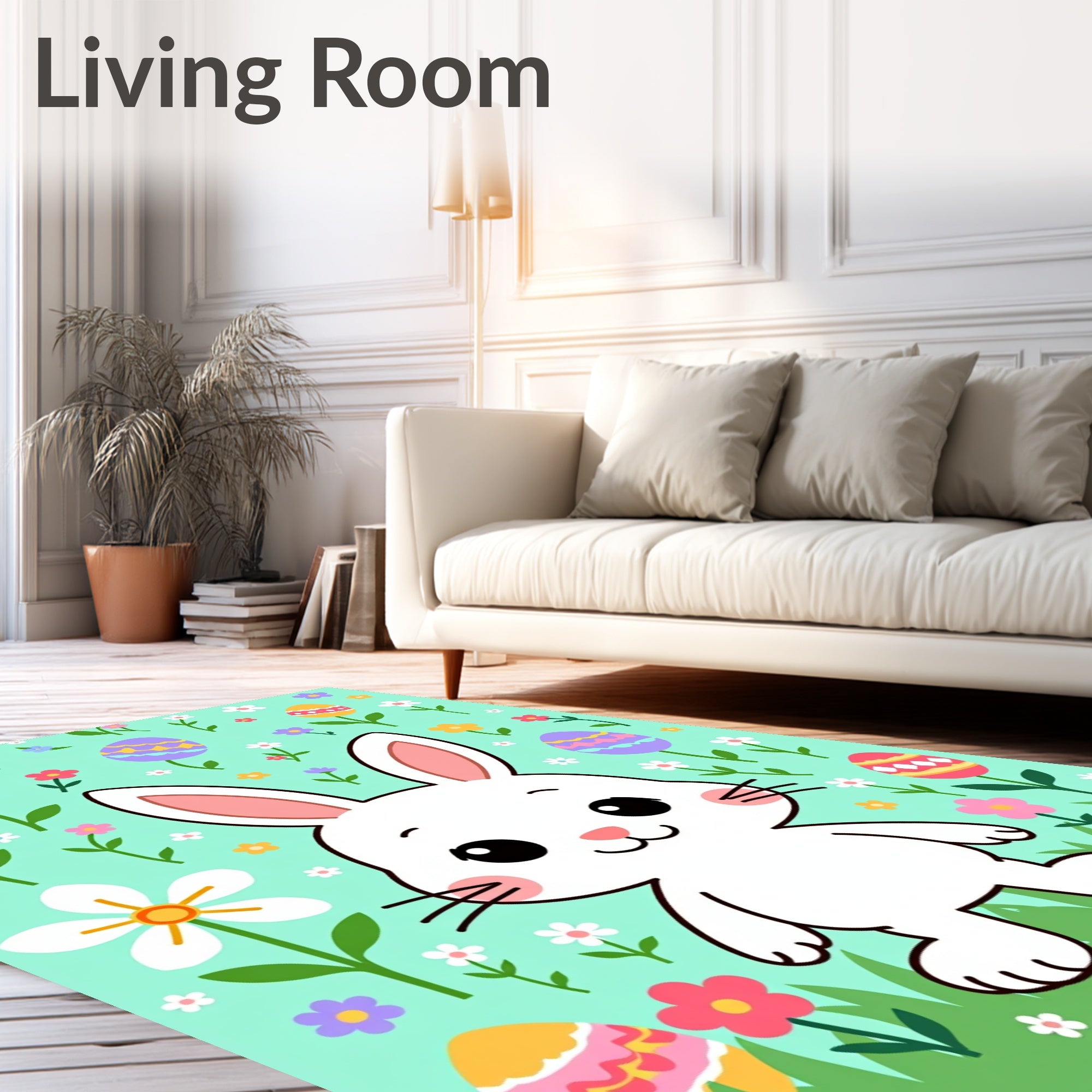 Cute Easter Bunny Floral Egg Patch Rug