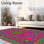 Vibrant Hot Pink Green Starburst Rug