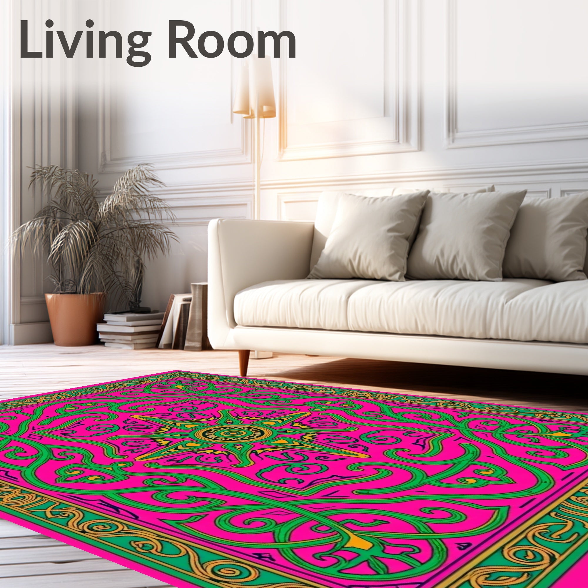 Vibrant Hot Pink Green Starburst Rug
