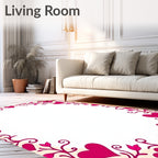 Pink Heart Vine with Bird Border Rug