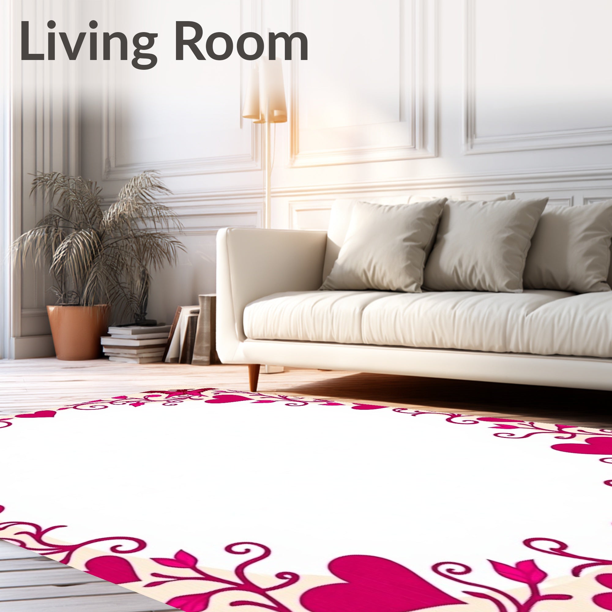 Pink Heart Vine with Bird Border Rug