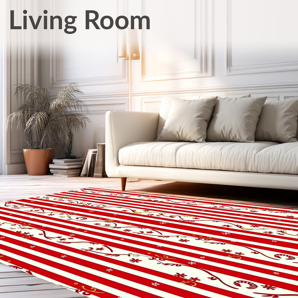 Red Cream Floral Vine Stripes Rug