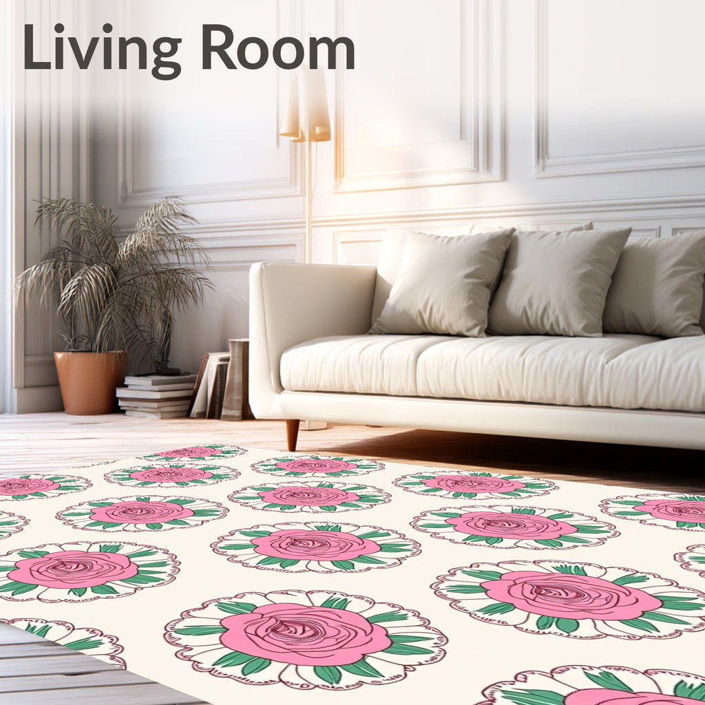 Pink Floral Medallion Cream Rug