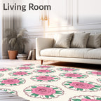 Pink Floral Medallion Cream Rug