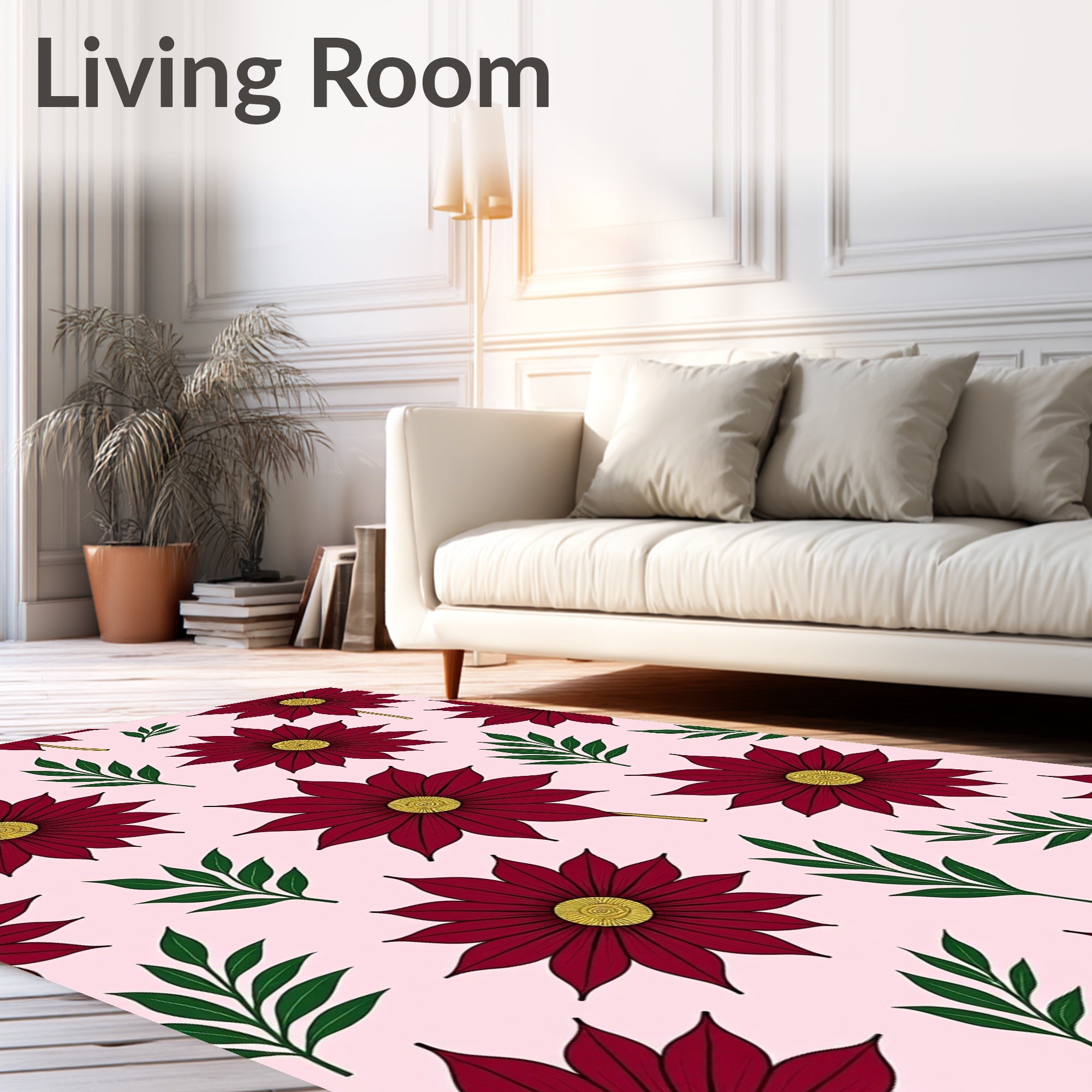 Crimson Floral Sprig Garden Rug