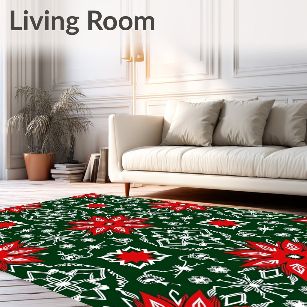 Emerald Green Red White Floral Medallion Rug